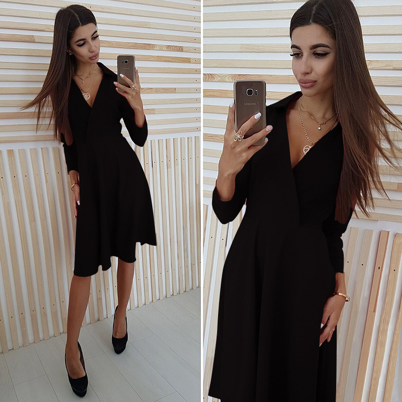 Autumn and Winter Dress Elegant  Lapel Stacked Side Dress