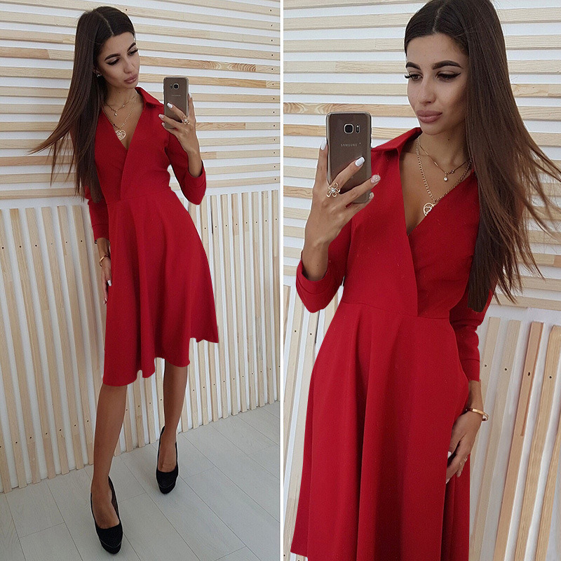 Autumn and Winter Dress Elegant  Lapel Stacked Side Dress