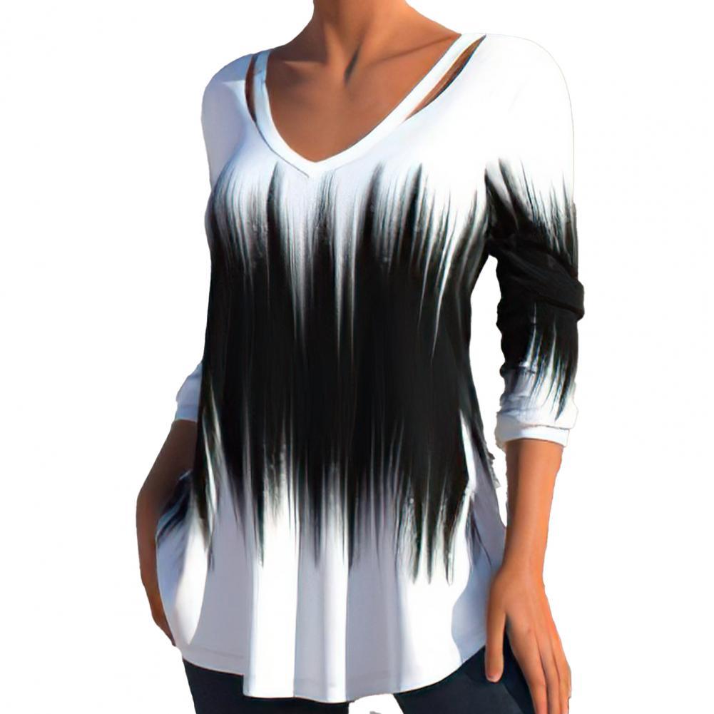 Classic Autumn Blouse Loose Hem Dressing Up Anti Pilling Gradient Print Lady Tunic Blouse